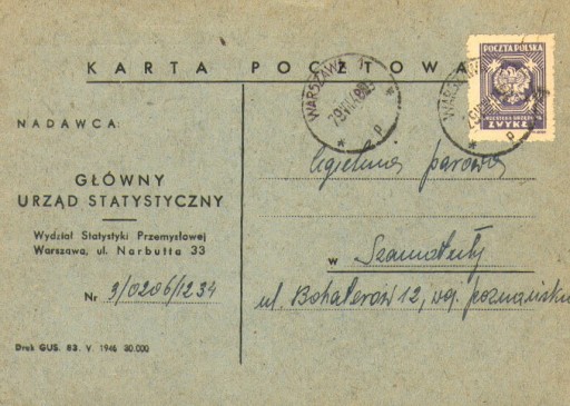 Zdjęcie oferty: Warszawa 1 - Karta pocztowa z 1948 r. 