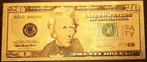 Zdjęcie oferty: USA, $20, pozłacany, banknot kolekcjonerski