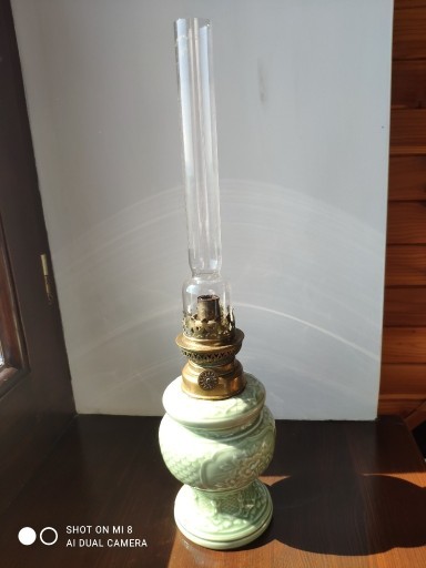 Zdjęcie oferty: Stara francuska porcelanowa lampa naftowa seledyn