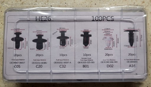 Zdjęcie oferty: Zestaw kołków samochodowych 100szt spinki klipsy