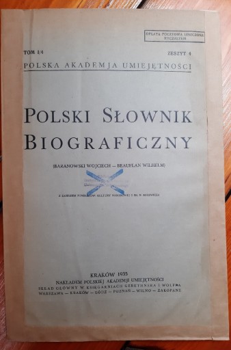 Zdjęcie oferty: Polski słownik biograficzny Tom I/4 1935