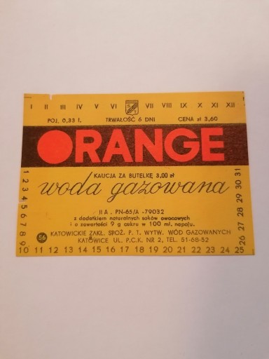 Zdjęcie oferty: Etykieta  Orange Katowice 