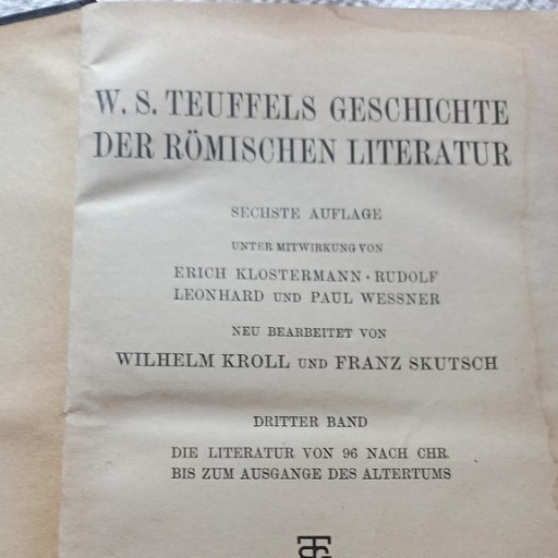 Zdjęcie oferty:  Geschichte Der Romaniche Literatur W.S.Teuffels