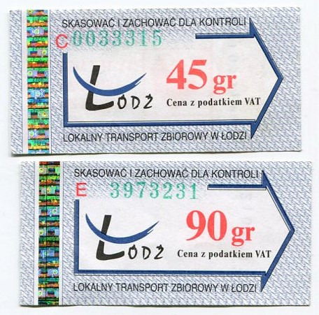Zdjęcie oferty: Bilet  Lokalny Transport Zbiorowy Łódź- 45gr, 90gr
