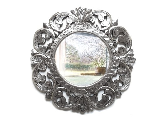 Zdjęcie oferty: Okrągłe lustro w srebrnej drewnianej ramie 80cm