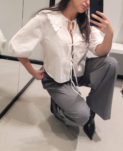 Zdjęcie oferty: biała koszula bluzka top Zara XL 42 kołnierzyk bebe wiązane kokardy bawełna