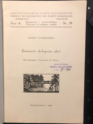 Zdjęcie oferty: "Zmienność ekologiczna płoci" M. Stangenberg 1938 