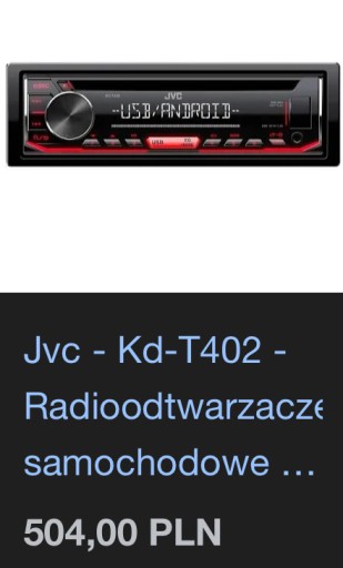 Zdjęcie oferty: JVC KD-T402 Radio samochodowe Android