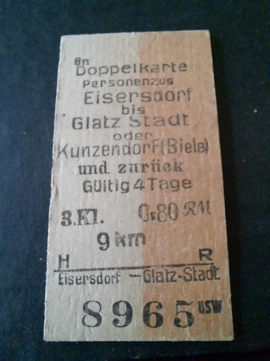 Zdjęcie oferty: Bilet erisersdorf-glatz . Żelazno-Klodzko .
