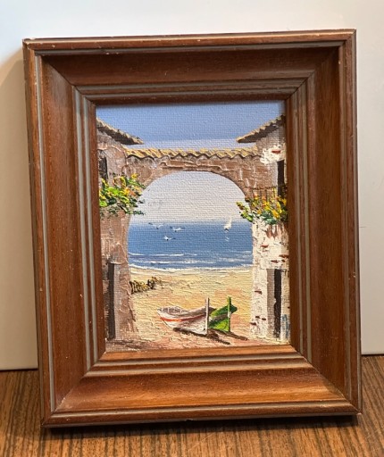 Zdjęcie oferty: Stary obrazek w drewnianej ramce ręcznie malowany 