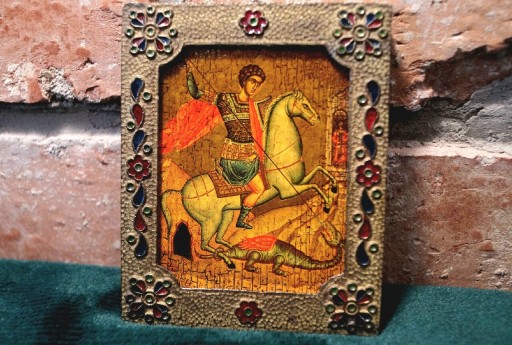 Zdjęcie oferty: Stara ikona św Jerzy walczący ze smokiem. Piękna 