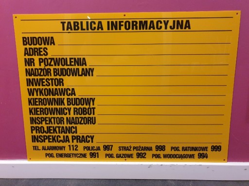 Zdjęcie oferty: Tablica informacyjna budowlano-rozbiurkowa