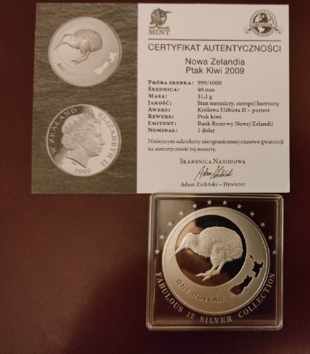 Zdjęcie oferty: 1$ uncja srebra kiwi 2009 proof Nowa Zelandia