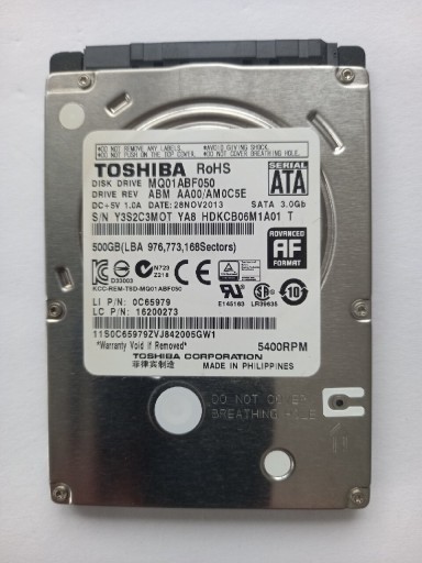 Zdjęcie oferty: Dysk 500GB TOSHIBA WQ1ABF050 SATA