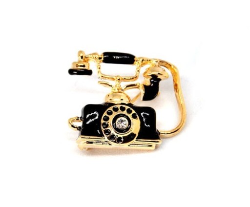 Zdjęcie oferty: Broszka emalia czarno złoty telefon vintage