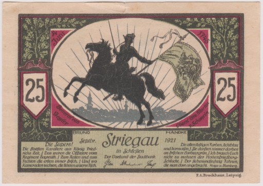 Zdjęcie oferty: Striegau (Strzegom), 25 Pf, 09.1921 (Fahnenreiter)