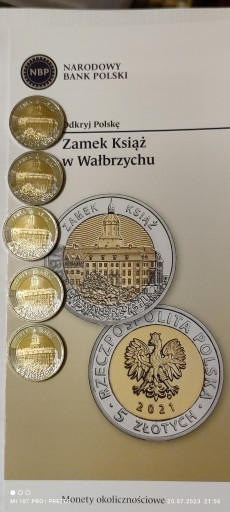 Zdjęcie oferty: 5x5 zł + 3 foldery 2021r. Zamek Książ w Wałbrzychu