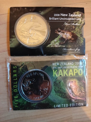 Zdjęcie oferty: Kakapo Hamilton's frog 5$ Nowa Zelandia miedzionik