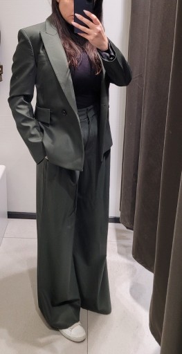 Zdjęcie oferty: ciemno zielony garnitur Zara S 36 88%wełna premium  spodnie wysoki stan