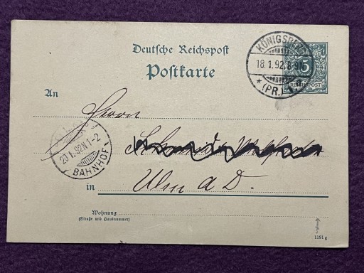 Zdjęcie oferty: Karta pocztowa Konigsberg 1892r.
