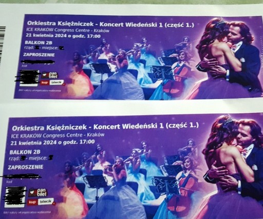 Zdjęcie oferty: 2 bilety Orkiestra Księżniczek Kraków ICE 21.04.24
