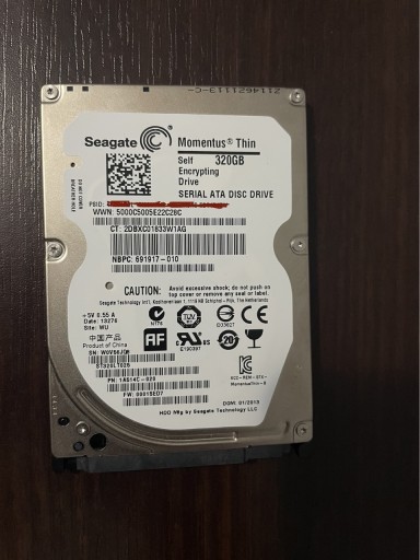 Zdjęcie oferty: Dysk hdd Seagate MomentusThin samoszyfrujący 320gb