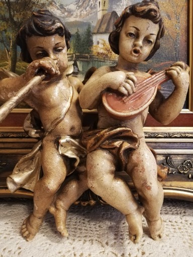 Zdjęcie oferty: Dwa stare aniołki figury drewno polichromia 