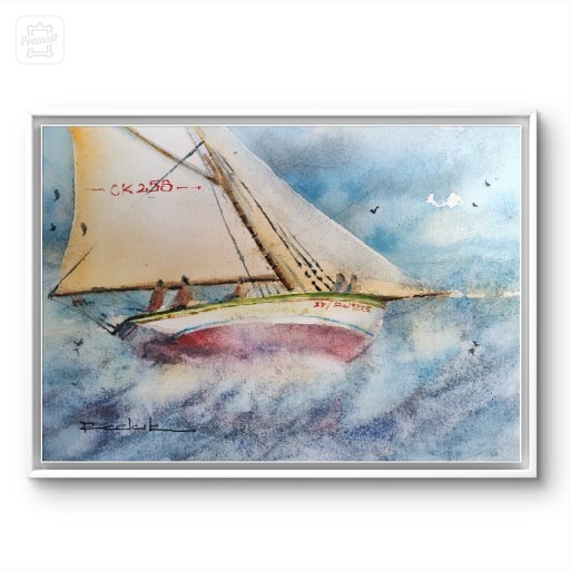 Zdjęcie oferty: Akwarela malowana ręcznie "Jacht"