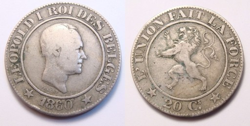 Zdjęcie oferty: BELGIA 20 centimes 1860 r. RZADKOŚĆ!