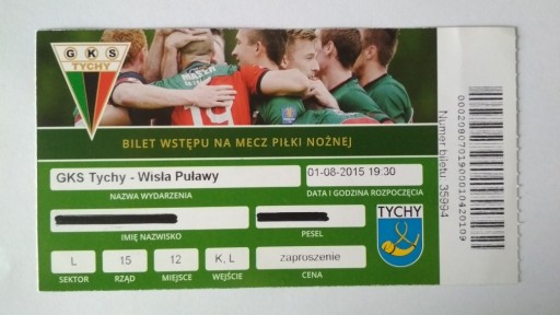 Zdjęcie oferty: Bilet GKS Tychy - Wisła Puławy 2015 r.
