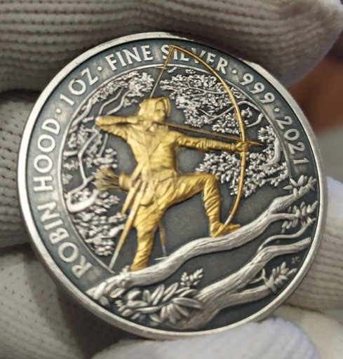 Zdjęcie oferty: Srebrna moneta Robin Hood 2021 1oz antique gold
