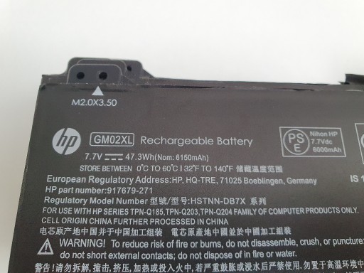 Zdjęcie oferty: oryginalna bateria HP GM02XL 7.7V 6000mAh 89% 