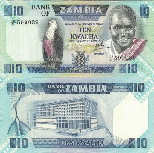 Zdjęcie oferty: ZAMBIA 10 KWACHA 1984-1988 UNC