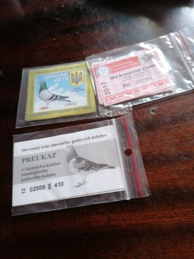 Zdjęcie oferty: Obrączki i karty dla gołębi  zagraniczne 
