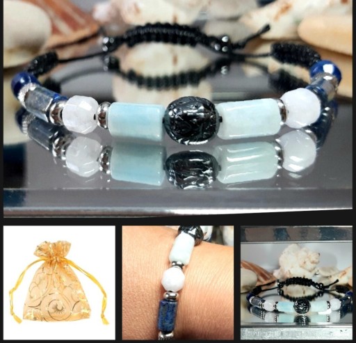 Zdjęcie oferty: BRANSOLETKA ZNAK ZODIAKU STAL LEW KAMIEŃ AKWAMARYN LAPIS LAZULI 18,5-20cm