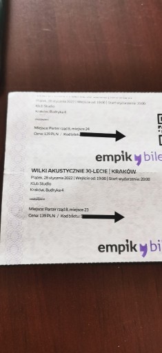 Zdjęcie oferty: Dwa bilety Wilki 28 styczeń Kraków 