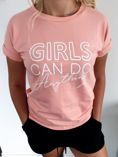 Zdjęcie oferty: T-shirt bluzka różowa koral Girls can do anything 