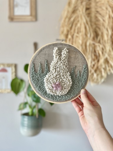 Zdjęcie oferty: Tamborek haftowany królik króliczek boho makrama 