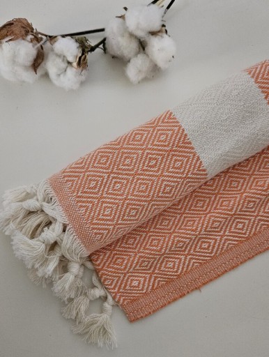 Zdjęcie oferty: Turecki ręcznik bawełniany Peshtemal 50x90 pomarańczowo kremowy