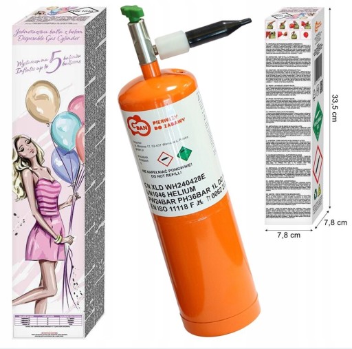 Zdjęcie oferty: Godan HG-BJ05 Butla z helem 1L jednorazowa na 5 balonów rozmiaru 9 cali