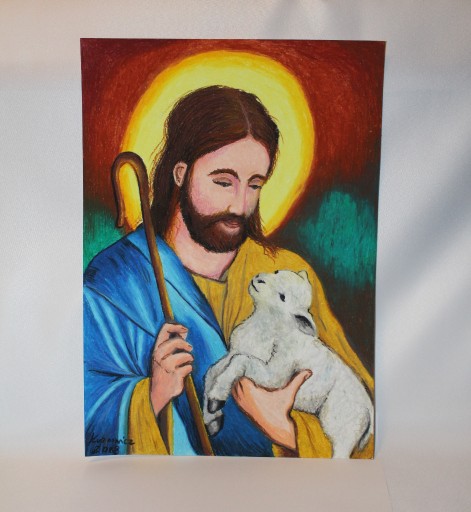 Zdjęcie oferty: obraz religijny Jezus Chrystus pasterz pastele