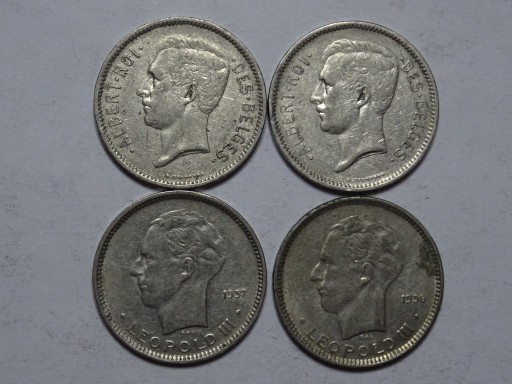 Zdjęcie oferty: Belgia 4 monety 5 franków 1930-1937 rok-A35