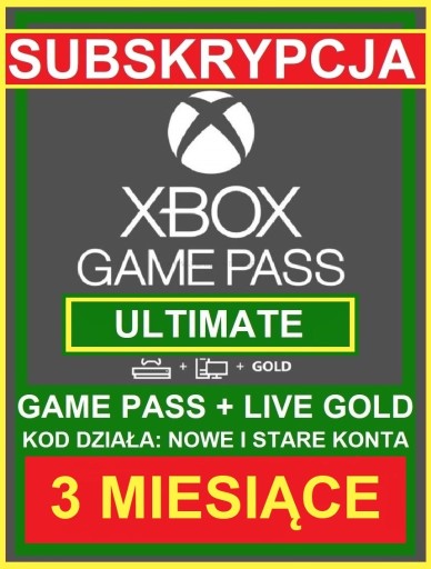 Zdjęcie oferty: Subskrypcja Game Pass + Live Gold 3 miesiące 90dni