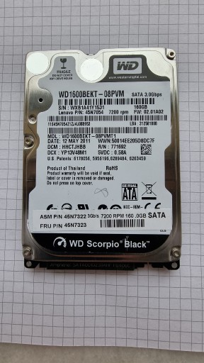 Zdjęcie oferty: Dysk WD 160 GB 2.5" SATA II 7200 (WD1600BEKT))