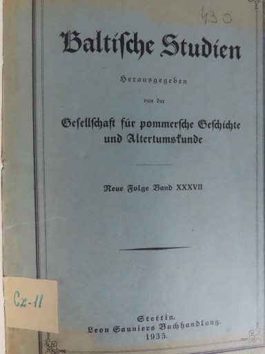 Zdjęcie oferty: Baltische Studien, Neue Folge Bd. XXXVII 1935