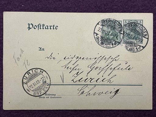 Zdjęcie oferty: Karta pocztowa Oberhausen Zurich 1903r.