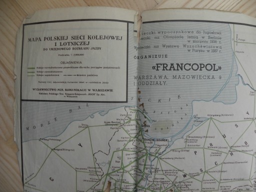 Zdjęcie oferty: Mapa Polskiej Sieci Kolejowej i Lotniczej ok. 1935