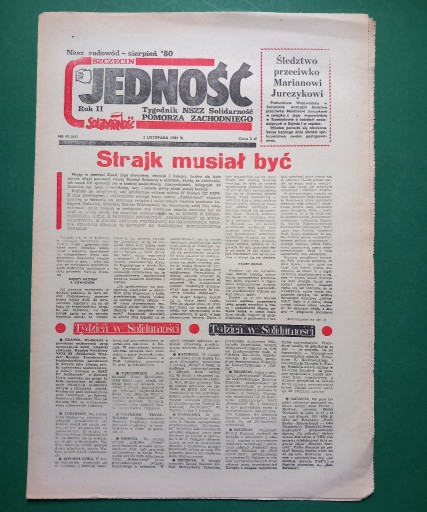 Zdjęcie oferty: Tygodnik JEDNOŚĆ Szczecin nr 43 z 3 XI 1981 