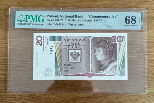 Zdjęcie oferty: 20zł Długosz PMG68 nr.1941 banknot kolekcjonerski