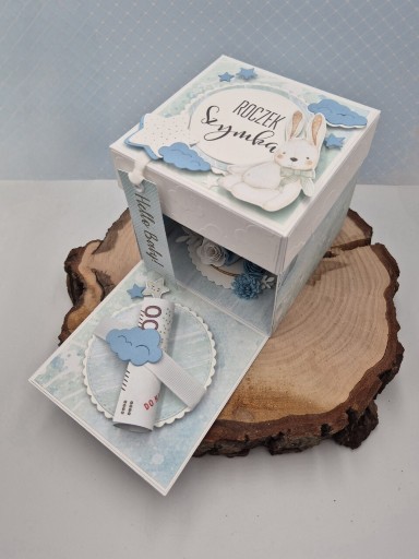 Zdjęcie oferty: Exploding box Pamiątka Roczek chłopca pastelowy niebieski pierwsze urodziny